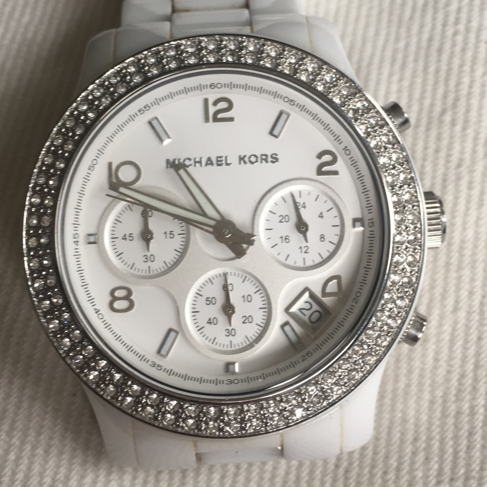 Michael Kors white ceramic and pave watch